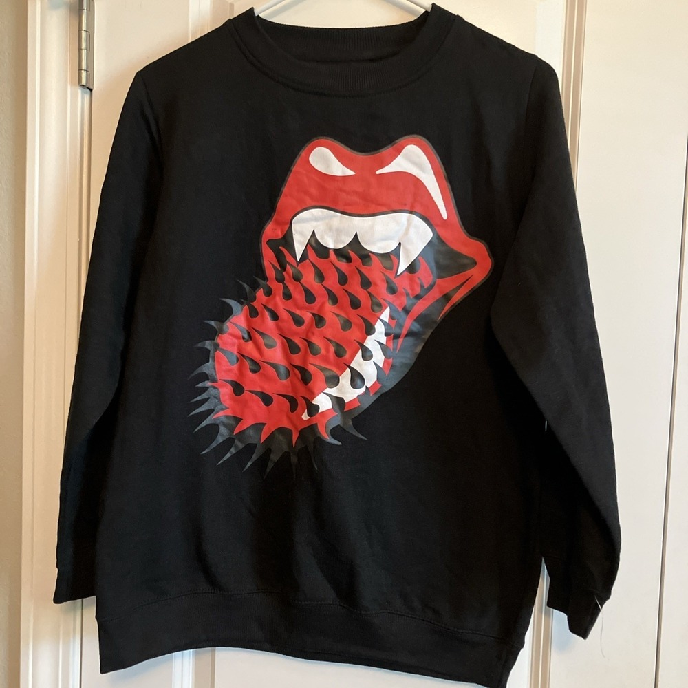 The Rolling Stones Sweatshirt Women XS Black New Spiked Tongue Graphic C559